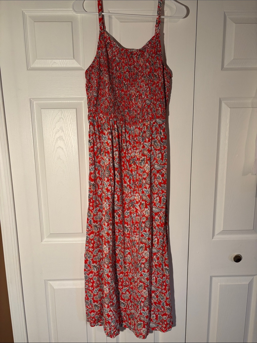Old Navy Red Floral Smocked Midi Dress